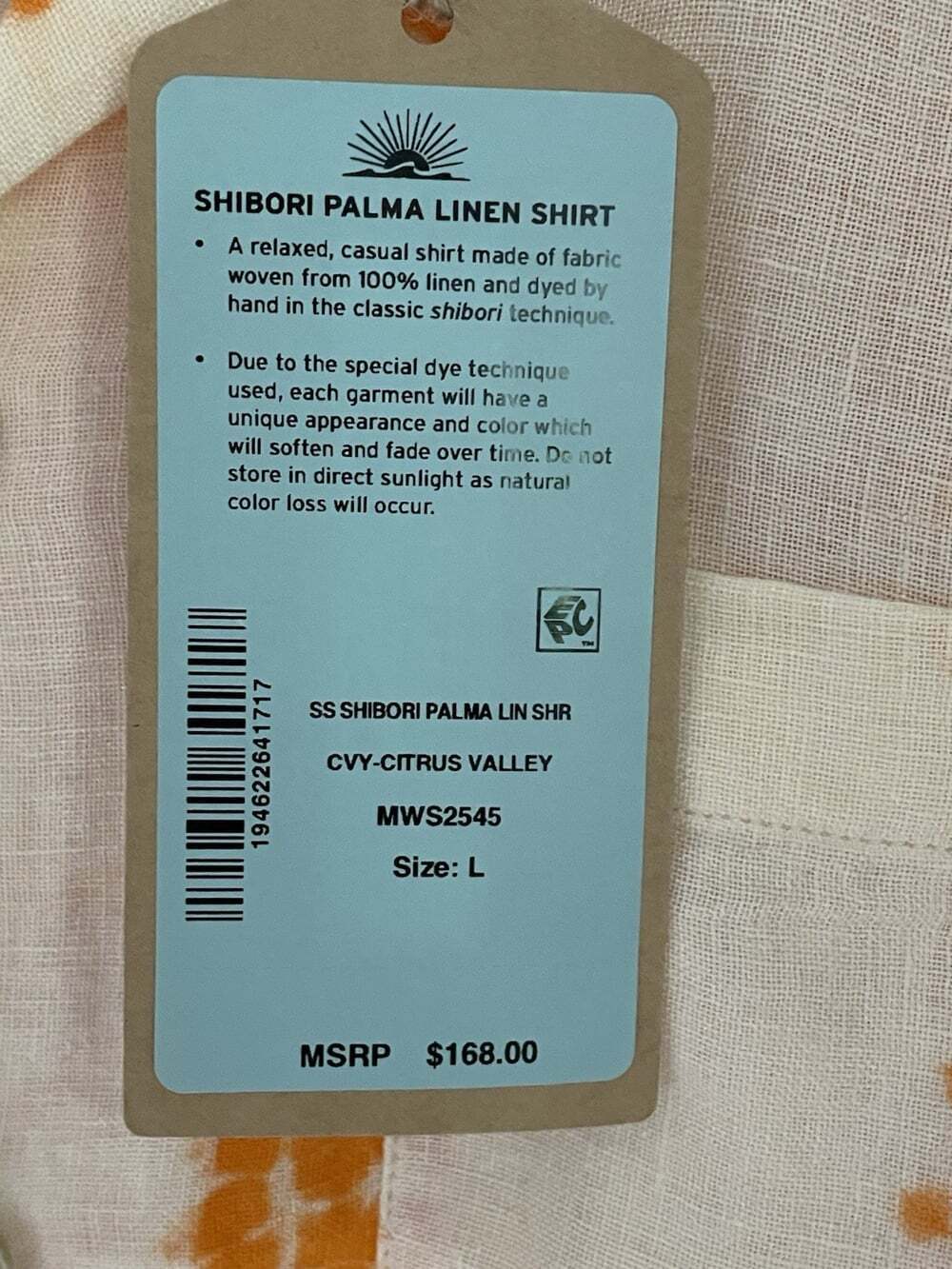 New Faherty Shibori Palma Linen Shirt Camp Citrus Valley/Orange Cream NWT $168 - Picture 10 of 16